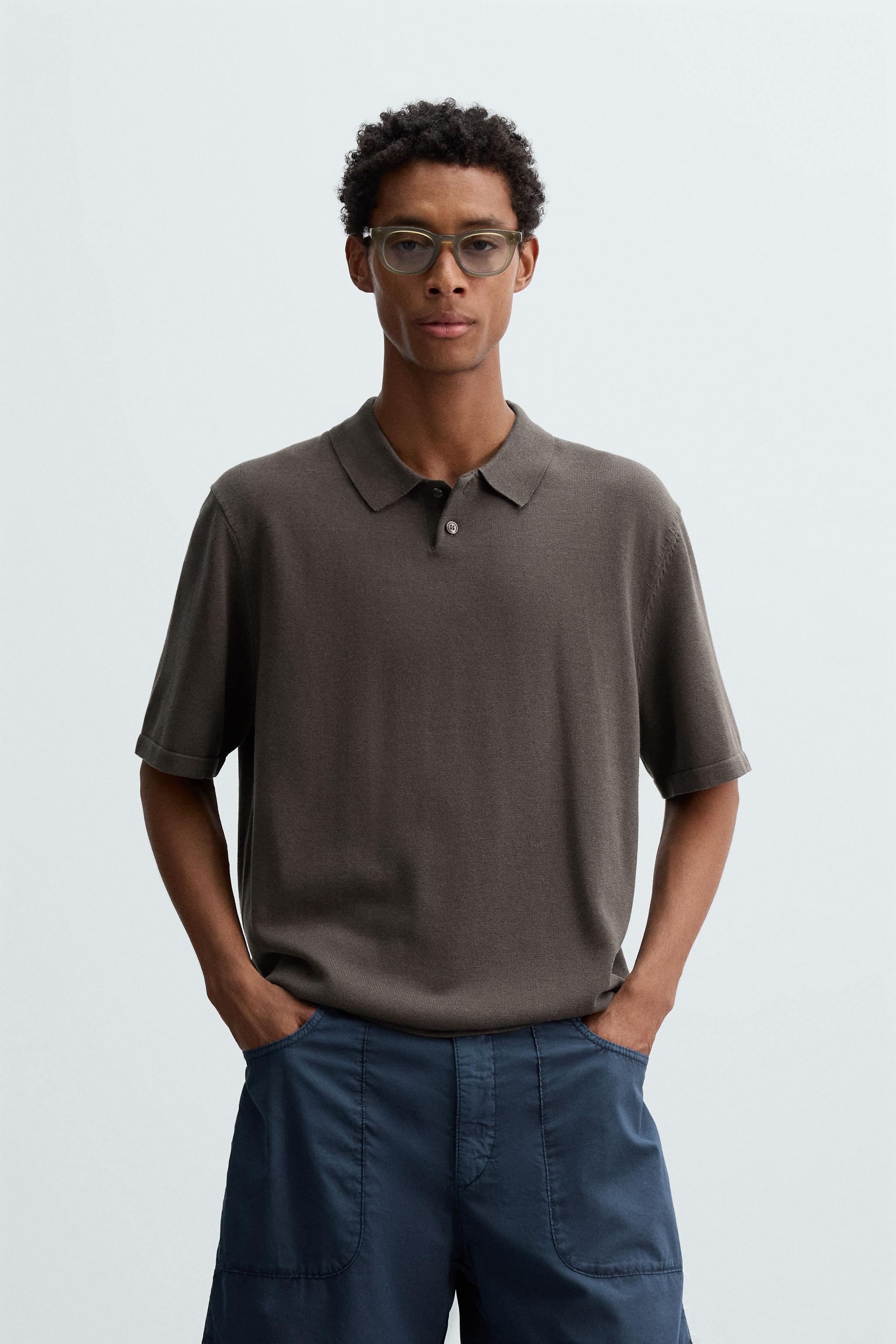 COTTON BLEND KNIT POLO SHIRT - Black / Brown | ZARA United