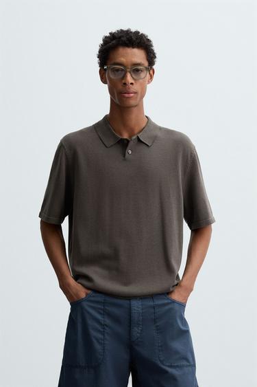 POLO EN MAILLE MÉLANGE DE COTON - Noir / Marron de Zara