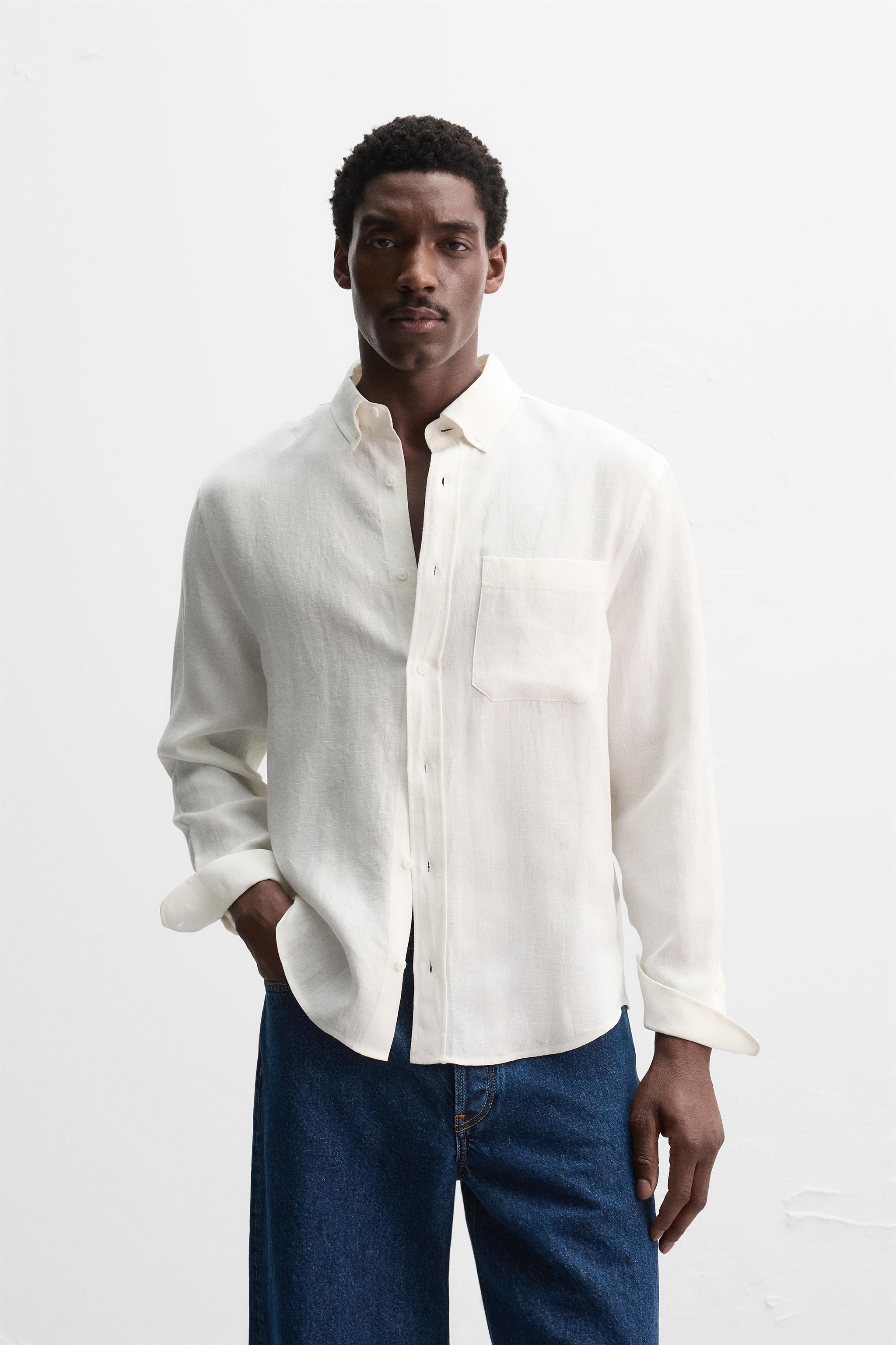 Linen Shirt Camisa De Lino Blanca Hombre 100% Linen Mao Collar