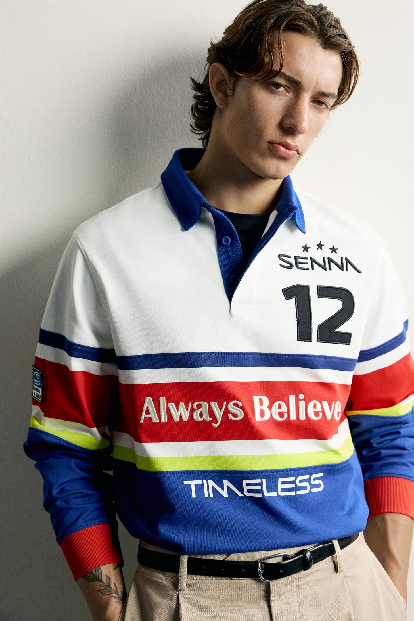 Мужское поло Zara Ayrton Senna © Senna Brands Graphic Polo, цвет: Синий — фото 5