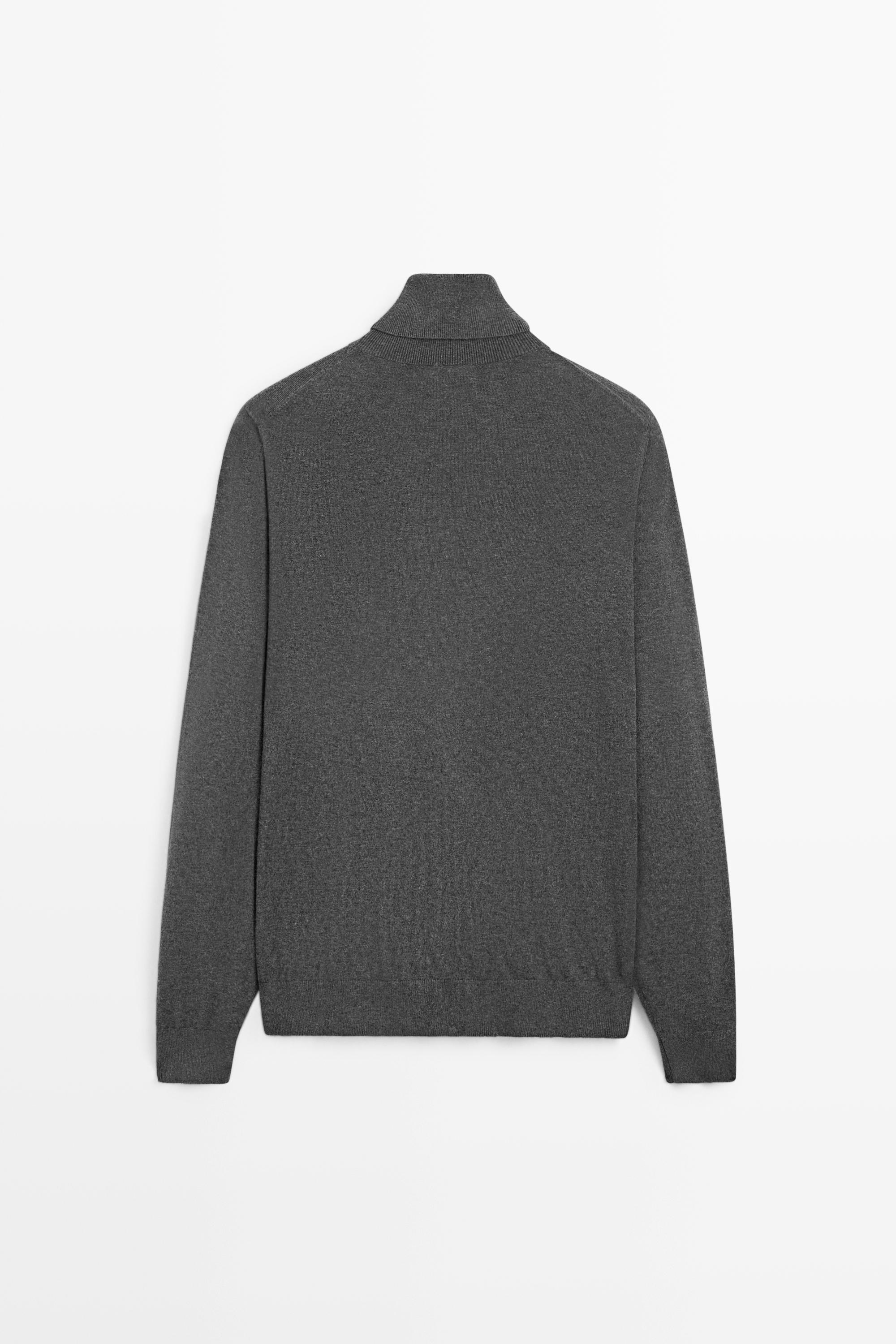 Cotton blend knit high-neck sweater