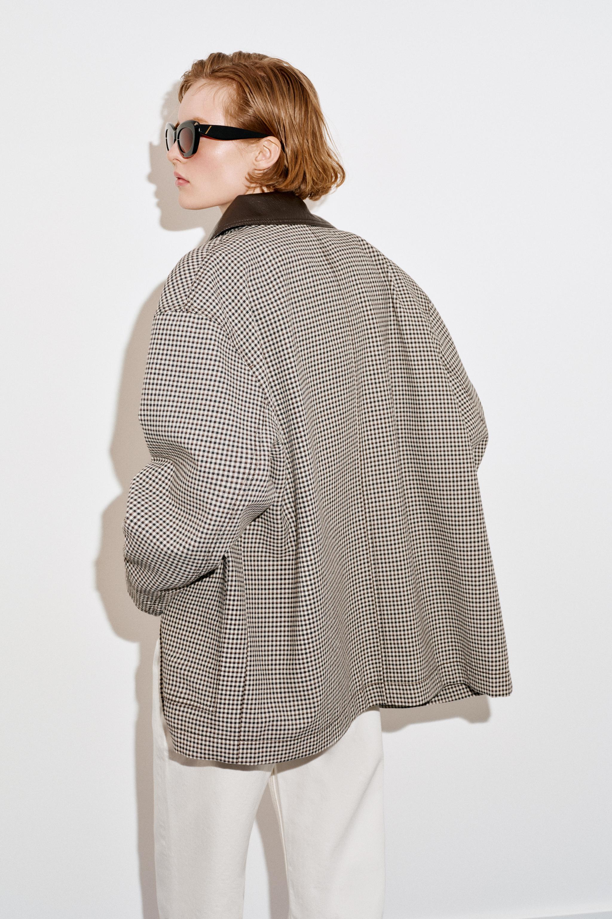 VESTE PIED-DE-POULE FINITIONS MATIÈRE SYNTHÉTIQUE