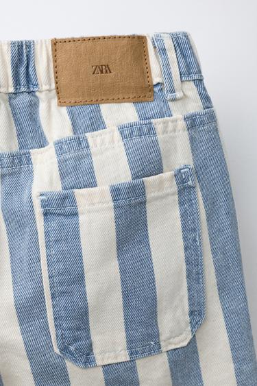 SHORT EN DENIM BAGGY À RAYURES - Bleu de Zara - Image 3