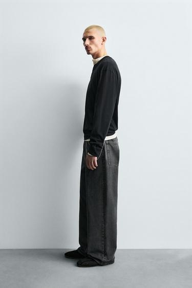 WAXED-EFFECT BAGGY FIT JEANS - Charcoal by Zara