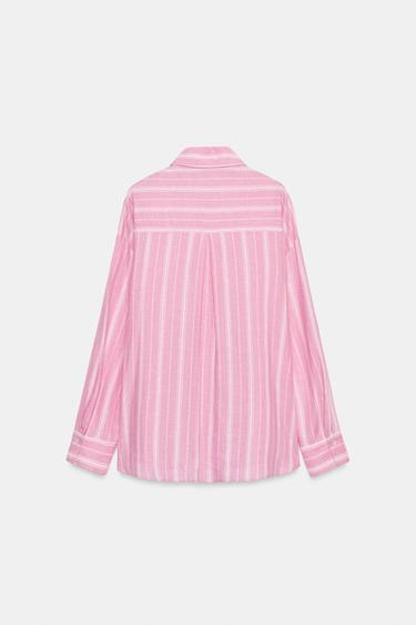 CHEMISE RAYURES OVERSIZE AVEC LIN - Rose / Blanc de Zara - Image 7