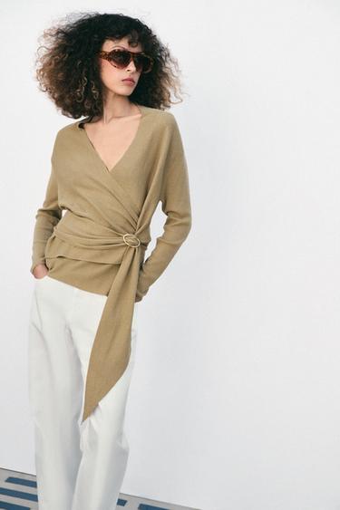WRAP KNIT CARDIGAN - Brown / Taupe by Zara