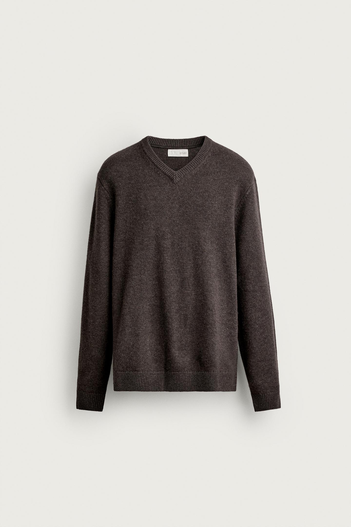 Мужской свитер Zara Wool Blend V-NECK, цвет: Коричневый — фото 6