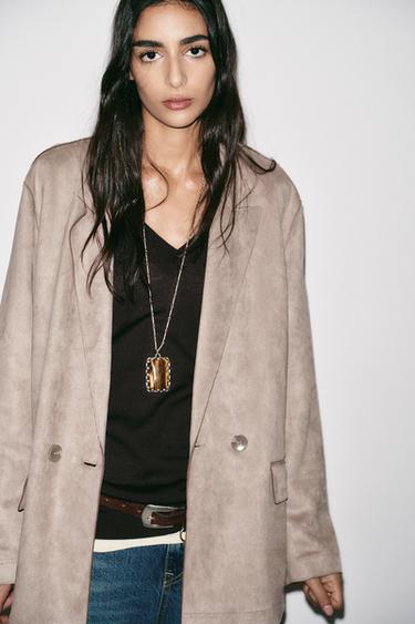 FAUX SUEDE BLAZER - Brown / Taupe by Zara - Image 3