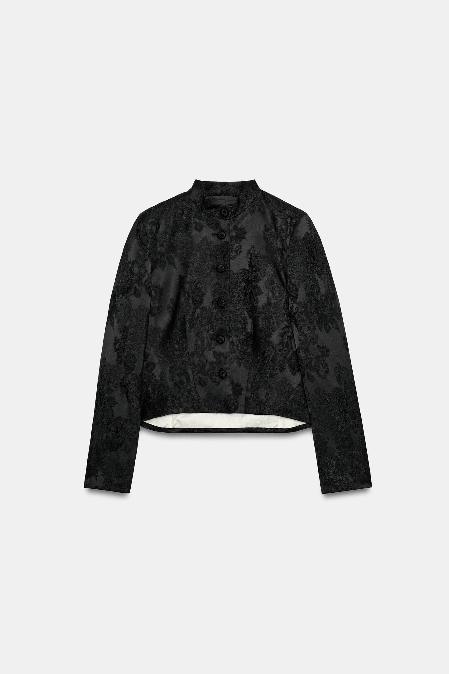 Женская куртка Zara ZW Collection Short Jacquard, цвет: Чёрный — фото 7