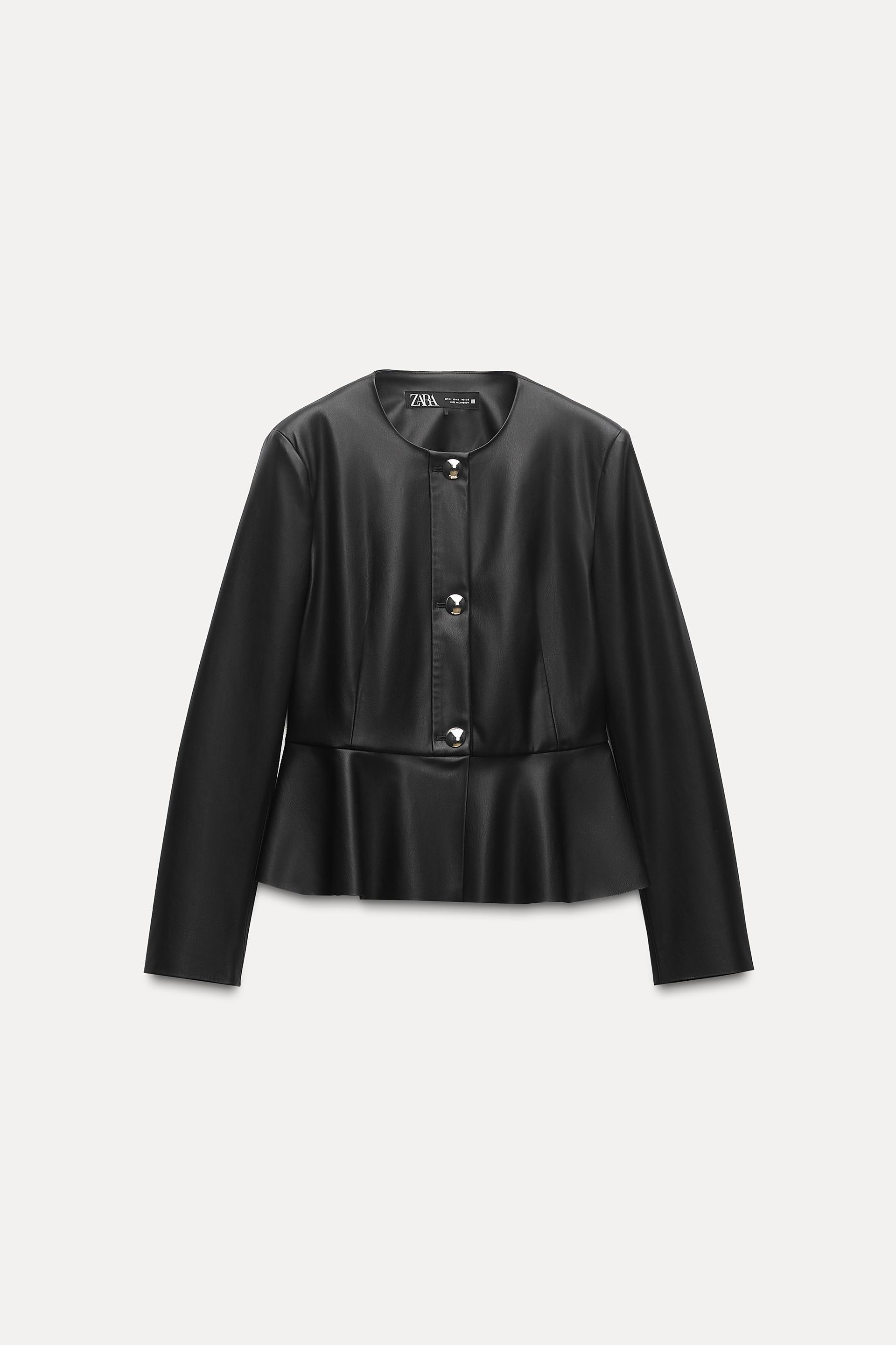 フェイクレザー ペプラムジャケット - ブラック | ZARA Japan / 日本