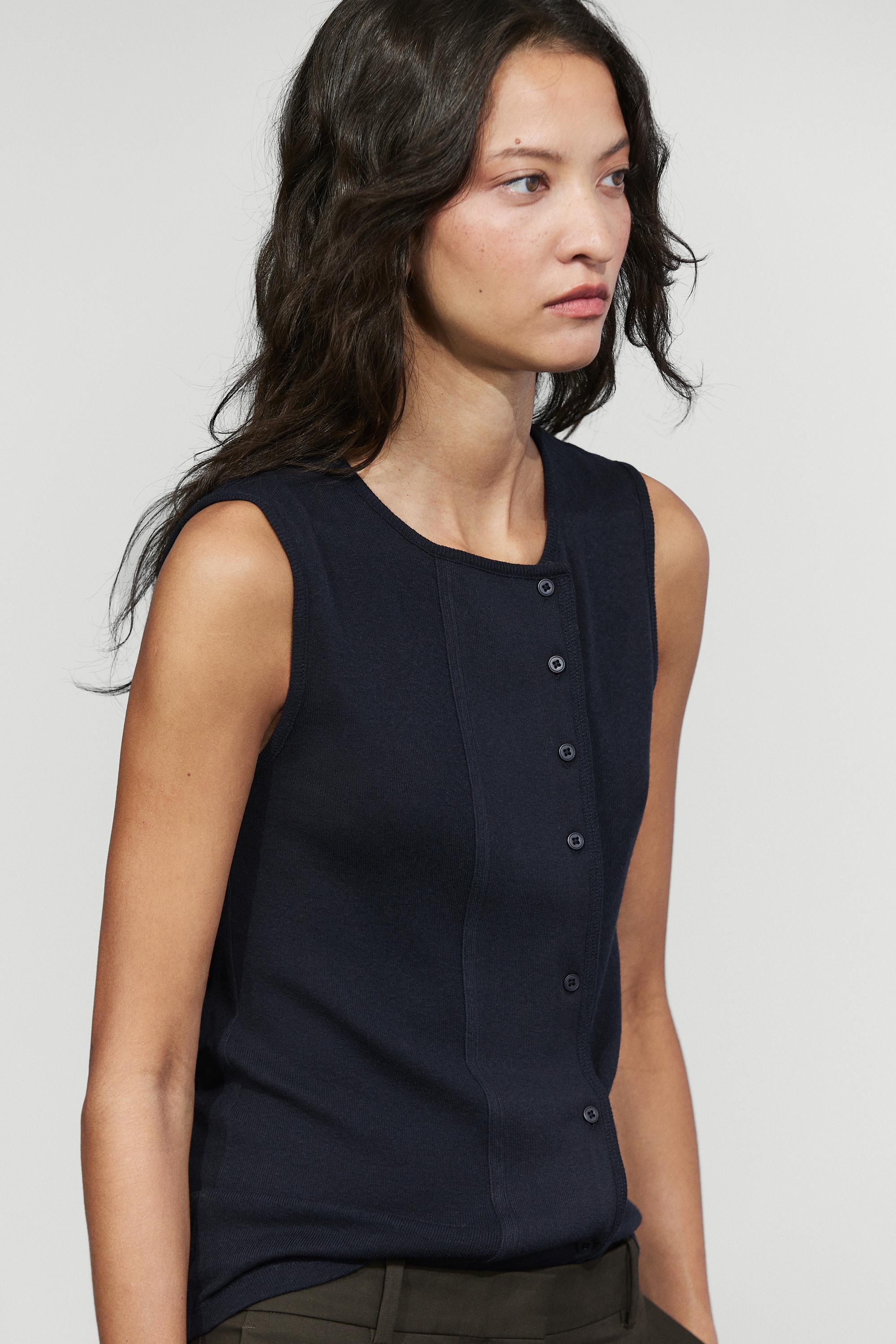 Sleeveless suede cotton-blend knit top