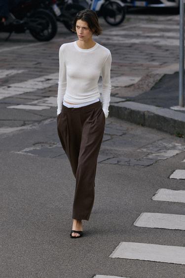 BARREL TROUSERS WITH DOUBLE WAIST - Brown by Zara