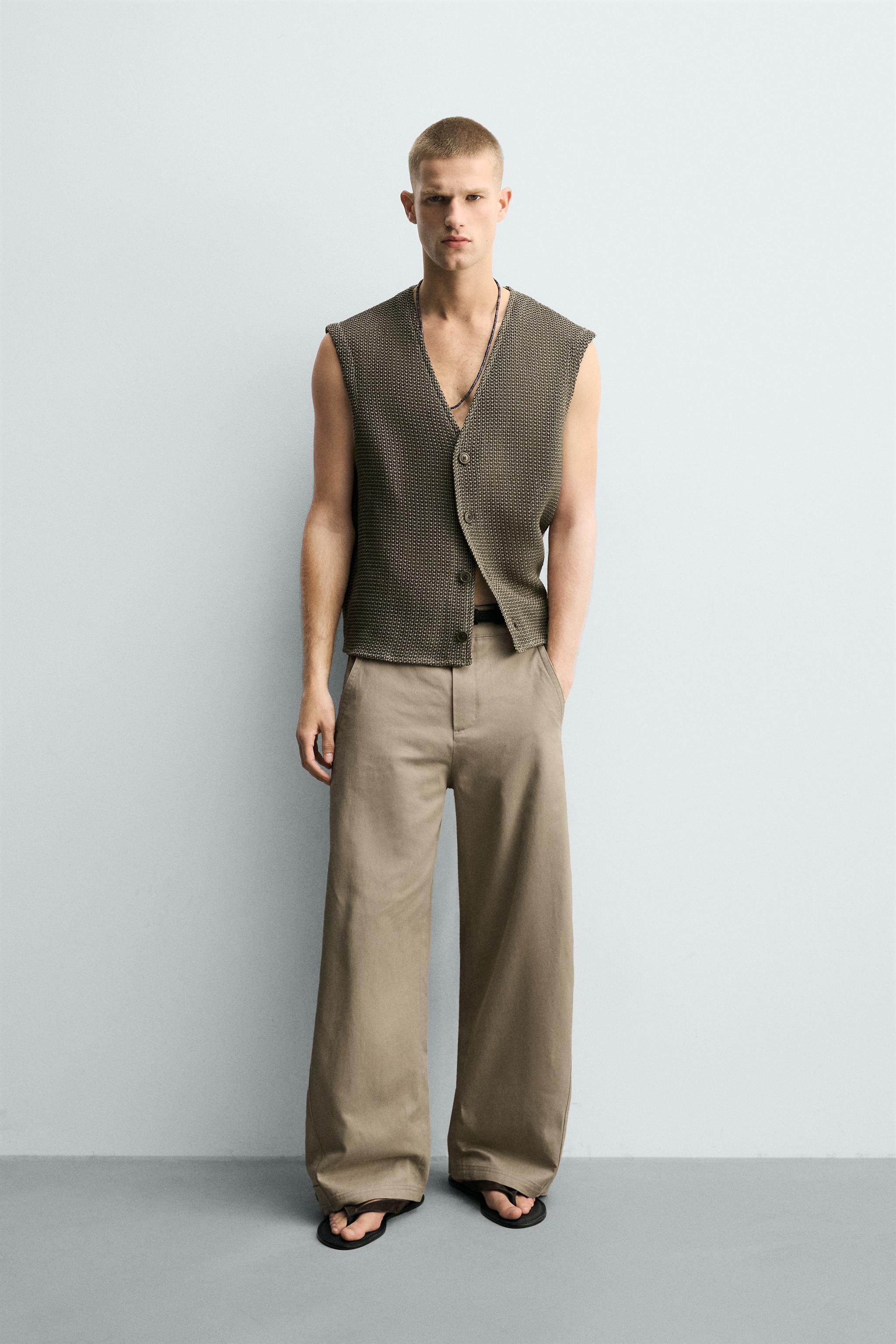 RELAXED FIT TEXTURED VEST - Ecru / Khaki | ZARA Canada