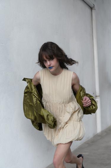 GATHERED BALLOON DRESS - Cream by Zara - Image 3