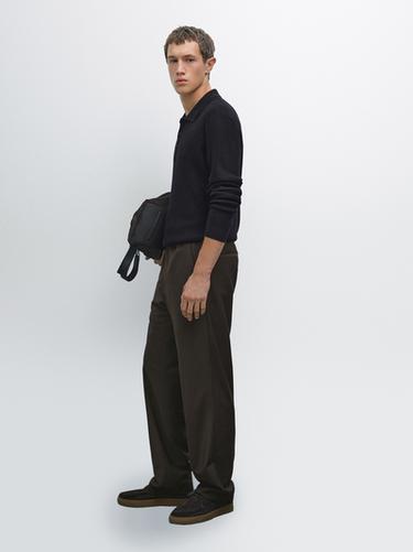 Zara Cotton blend knit polo sweater - Navy blue - Image 0