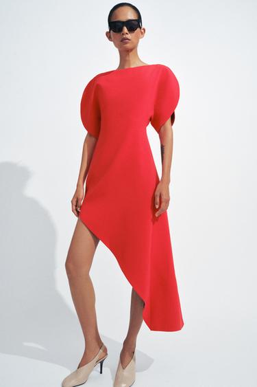 ZW COLLECTION ASYMMETRIC MIDI DRESS - Bright red by Zara