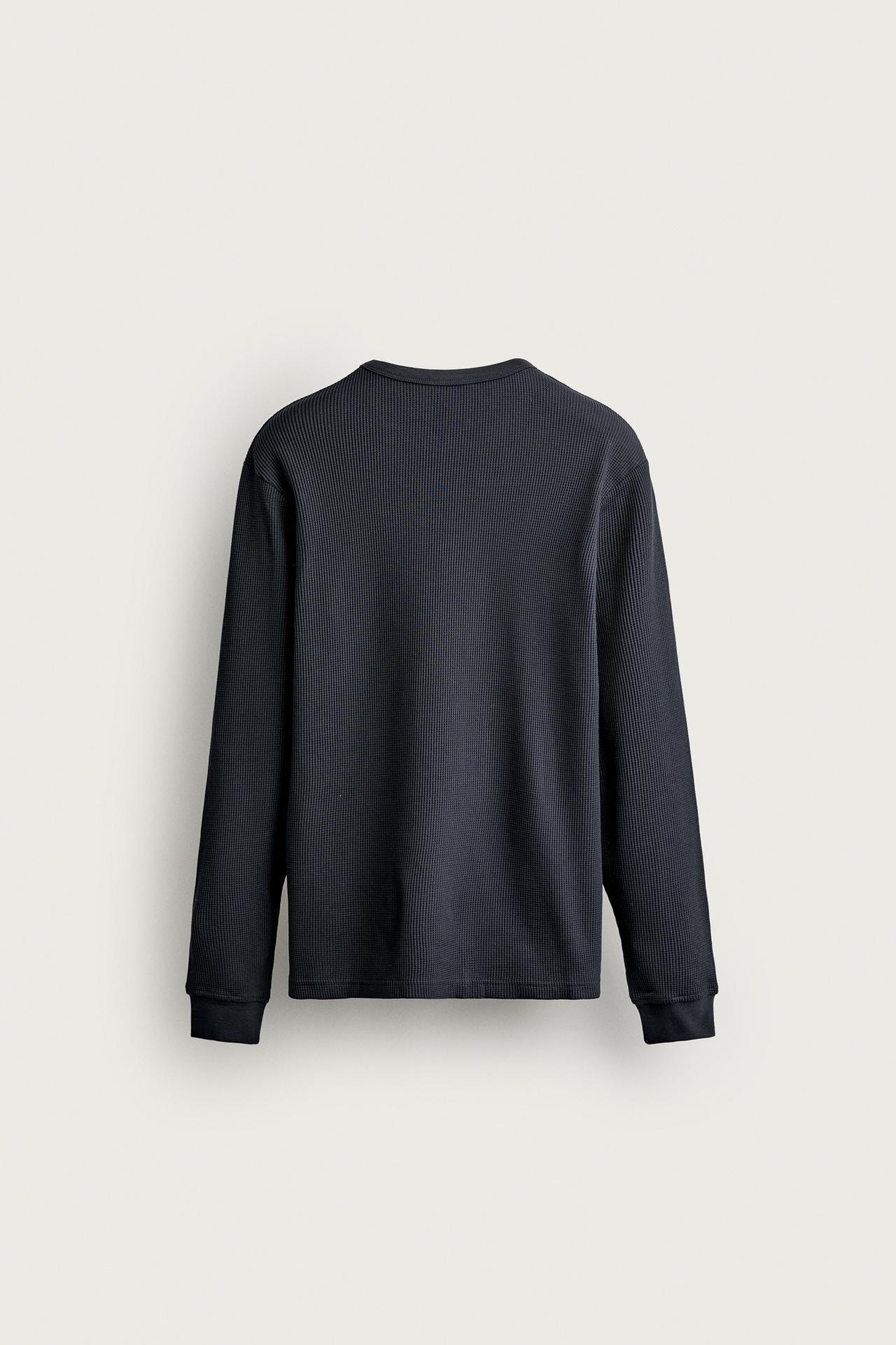 WAFFLE TEXTURE REGULAR FIT T-SHIRT — Blue / Gray