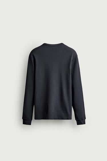 WAFFLE TEXTURE REGULAR FIT T-SHIRT — Blue / Gray 2