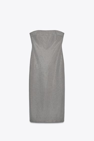 SPARKLY STRAPLESS DRESS - Anthracite Grey by Zara