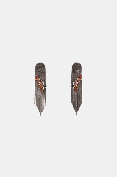 СЕРЬГИ СО СТРАЗАМИ И БАХРОМОЙ — Цвет состаренного золота от Zara