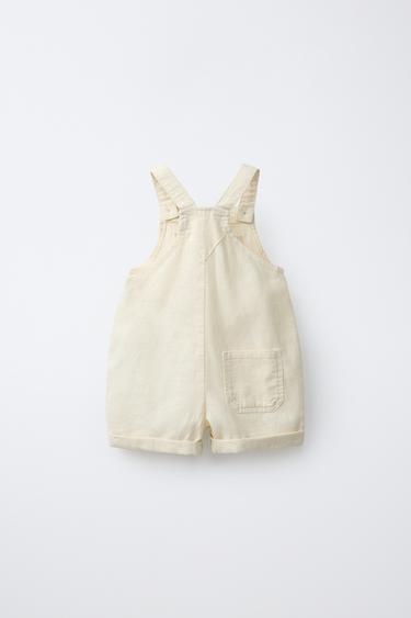 SHORT DUNGAREES WITH LINEN AND COTTON - Light yellow by Zara - Image 1