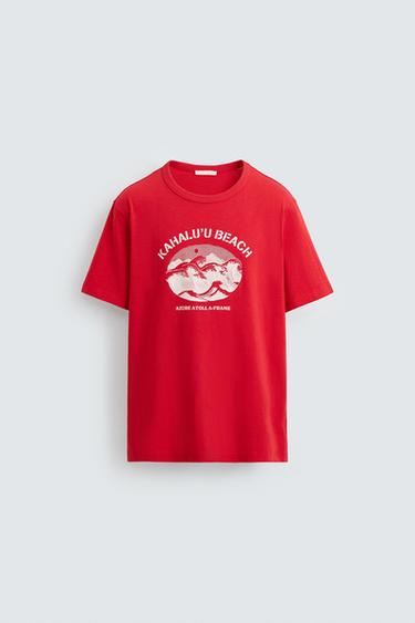 Zara WAVE GRAPHIC T-SHIRT - Red