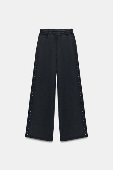 PANTALÓN FELPA EFECTO LAVADO TACHAS - Carbón de Zara