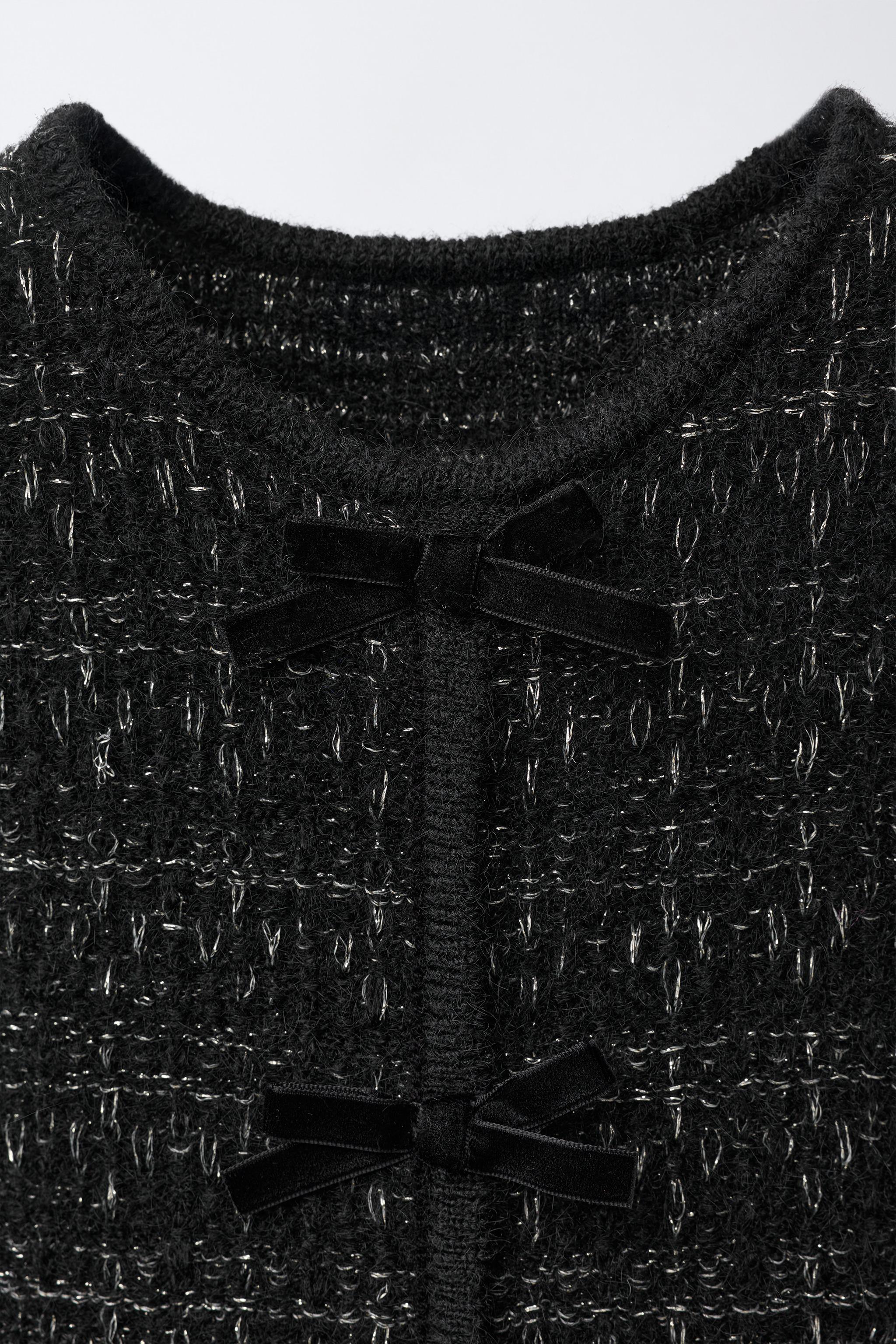 SPARKLY BOW VELVET KNIT DRESS