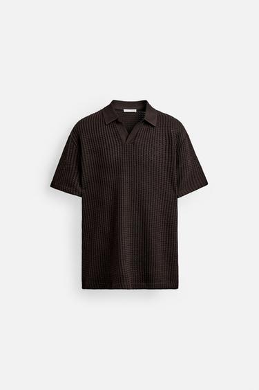 Zara TEXTURED POLO SHIRT - Brown