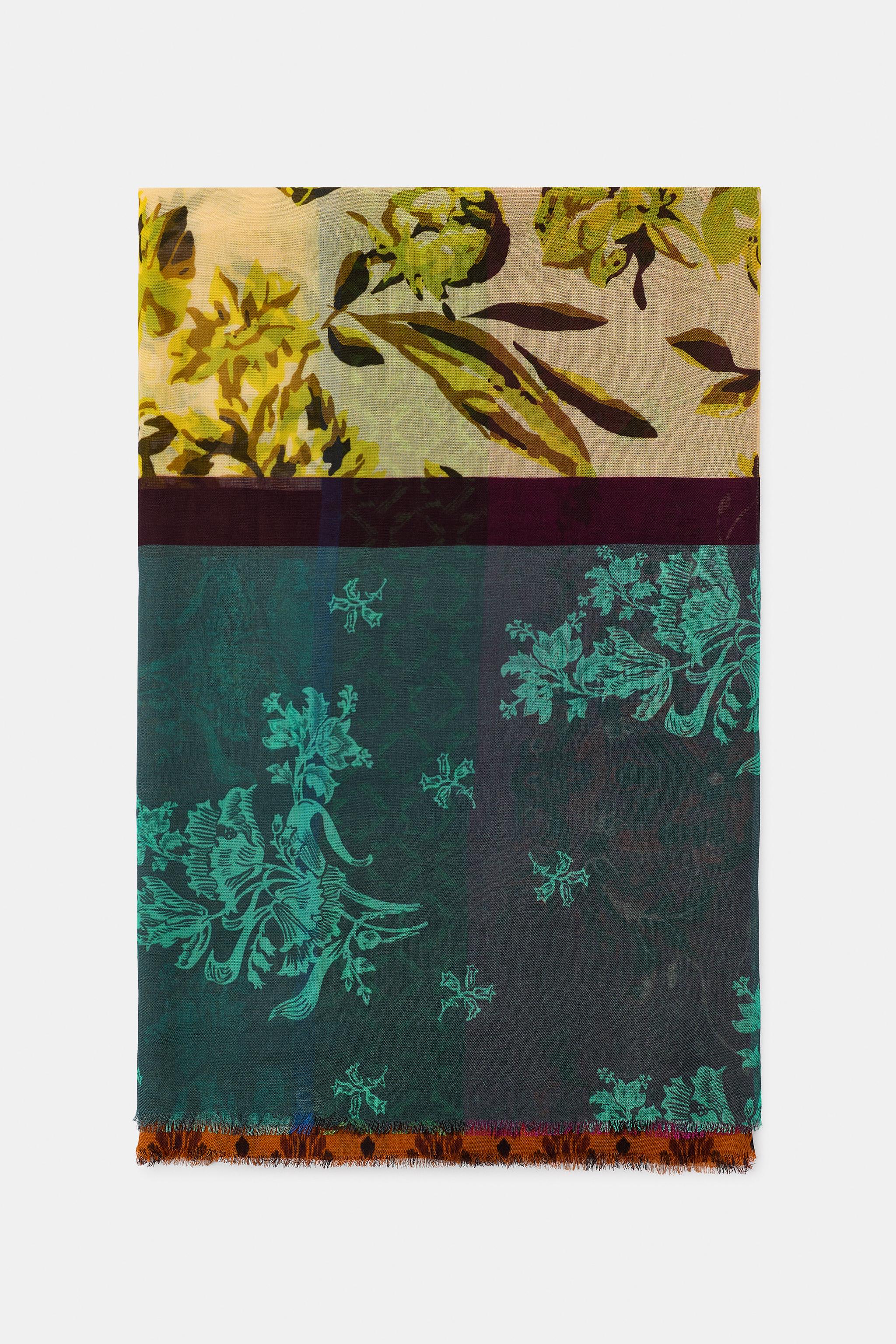 FOULARD À IMPRIMÉ FLEURI EN MODAL ET SOIE