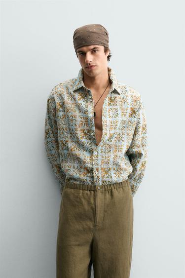 RELAXED FIT GEOMETRIC PRINT SHIRT - Sky blue by Zara