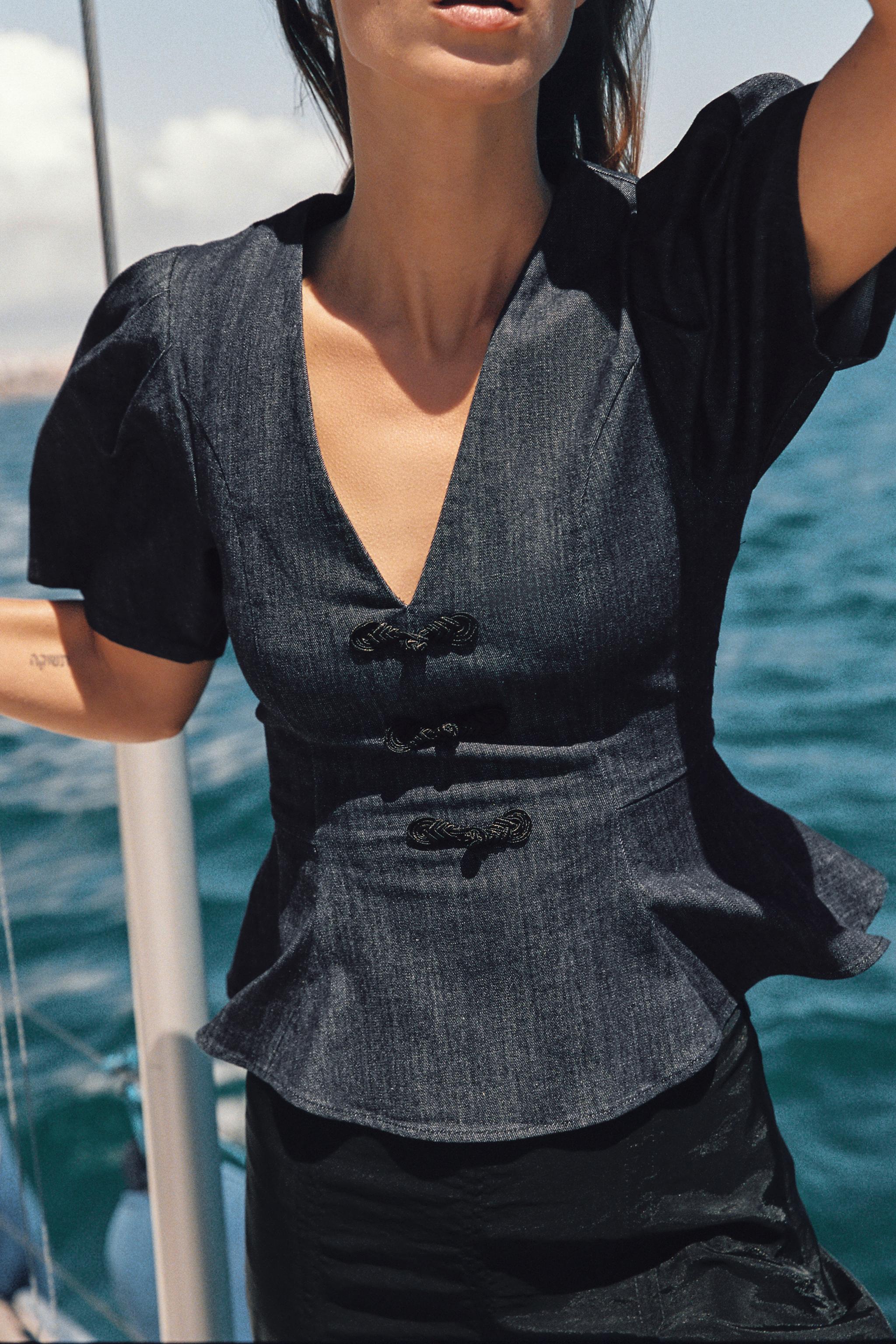PEPLUM TOP WITH FIREMAN CLASPS - Blue | ZARA Canada