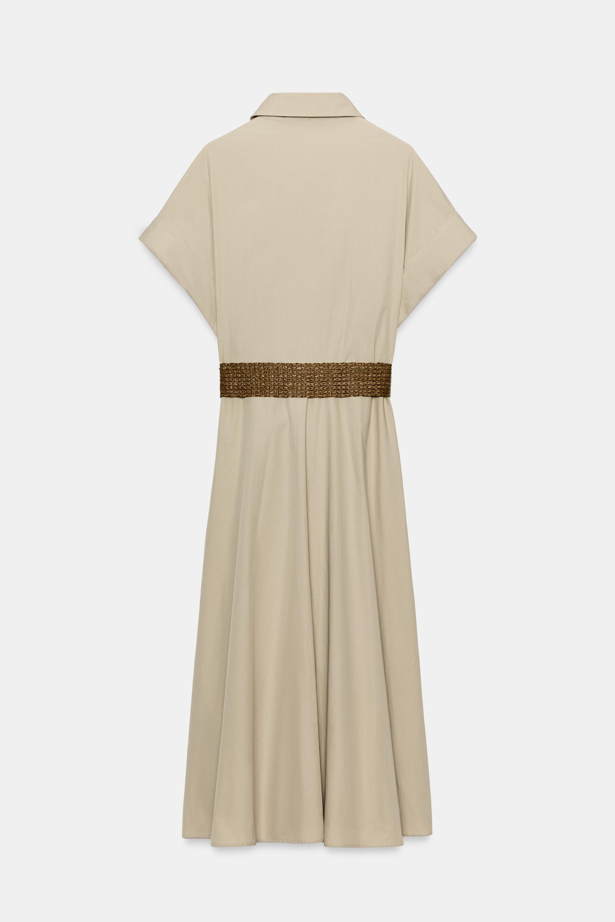 Zara Kemerli Poplin Midi Elbise görsel 7