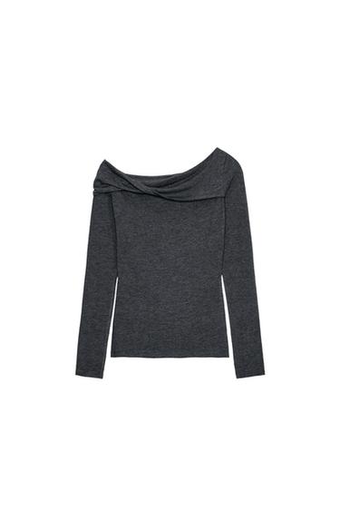 Zara ASYMMETRIC NECK TOP - Gray marl