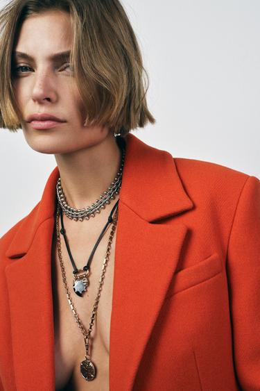 Zara Turuncu - ZW KOLEKSİYON SLİM FIT YÜN KARIŞIMLI KABAN