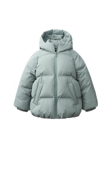 WATER-REPELLENT HOODED PUFFER COAT - Light green by Zara