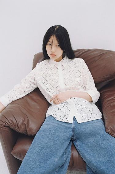 펀칭 자수 셔츠 ZW COLLECTION - Zara의 화이트 - 이미지 0