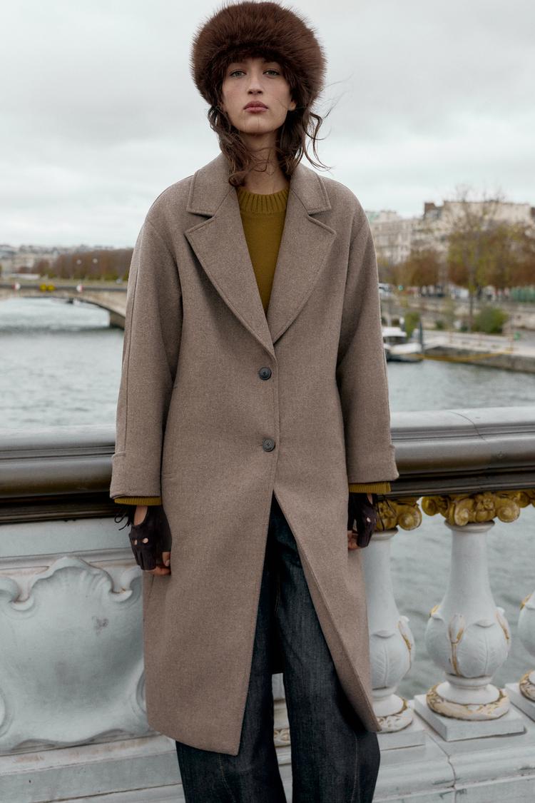 MANTEAU OVERSIZE AVEC LAINE POIGNET CONTRASTANT Vison foncé