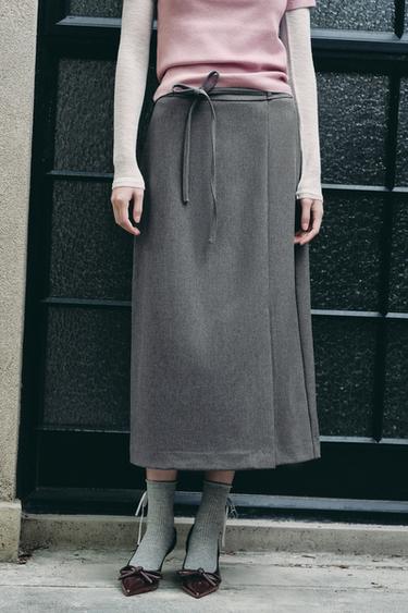BELTED PENCIL SKIRT - Grey marl by Zara