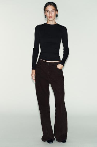Zara LONG SLEEVE RIBBED T-SHIRT - Charcoal gray