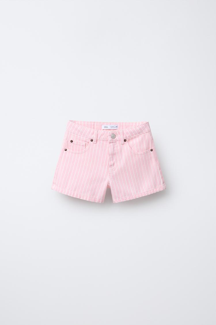 STRIPED DENIM BERMUDA SHORTS Pink ZARA United Kingdom