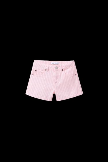 Zara STRIPED DENIM SHORTS - Pink - Image 0