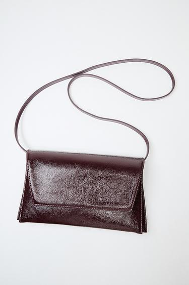 Zara PATENT EFFECT SHOULDER BAG - Burgundy Red