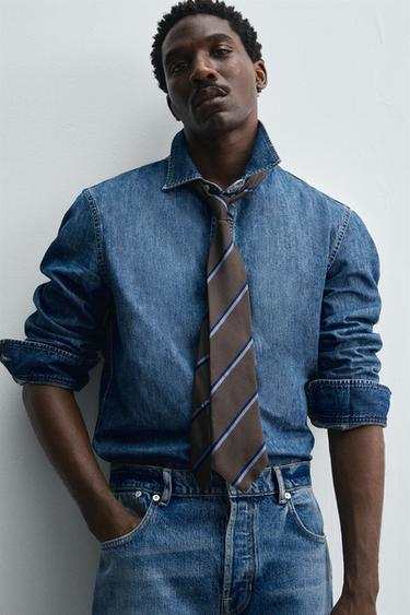 100% SILK STRIPED TIE - Navy blue de Zara - Image 1