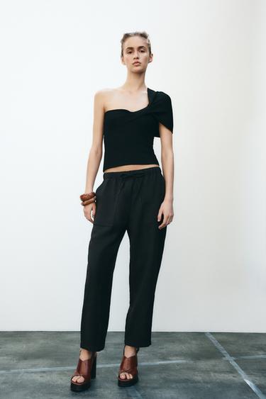 Calça de cós elástico. - Preto da Zara