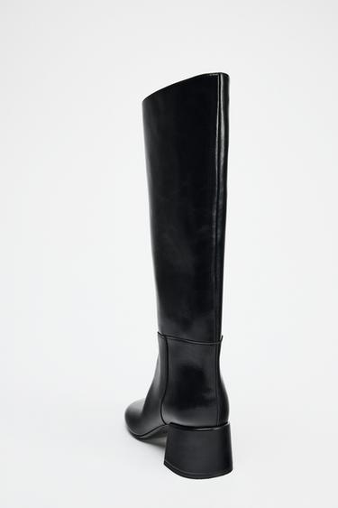 BOTTES À TALONS LARGES ET SURPIQÛRES - Noir de Zara - Image 4