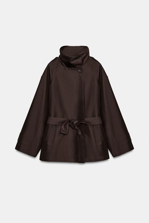 TRENCH COL MONTANT À CEINTURE - Marron de Zara - Image 6