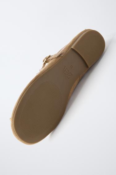 EMBROIDERED FLORAL BALLET FLATS - Sand Brown by Zara - Image 6