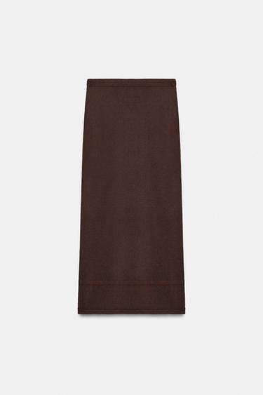 플루이드 니트 스트레이트 스커트 - Zara 초콜렛