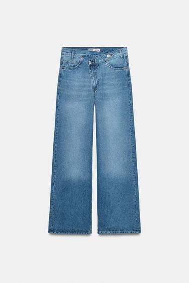 JEANS TRF WIDE LEG CINTURA CRUZADA TIRO ALTO - Azul de Zara - Imagen 0